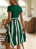 Striped Short Sleeve Tie Waist Dress (2)