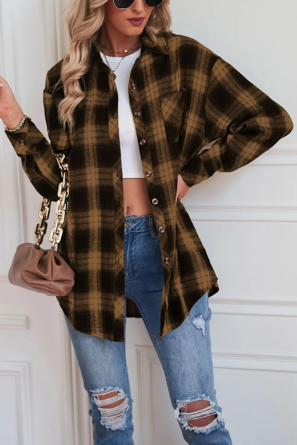Plaid Button Up Dropped Shoulder Outerwear (19)