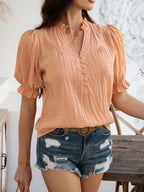 Frill Notched Short Sleeve Blouse (4)