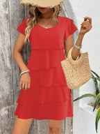 Casual Layered Round Neck Ruffled Sleeve Dress (10)