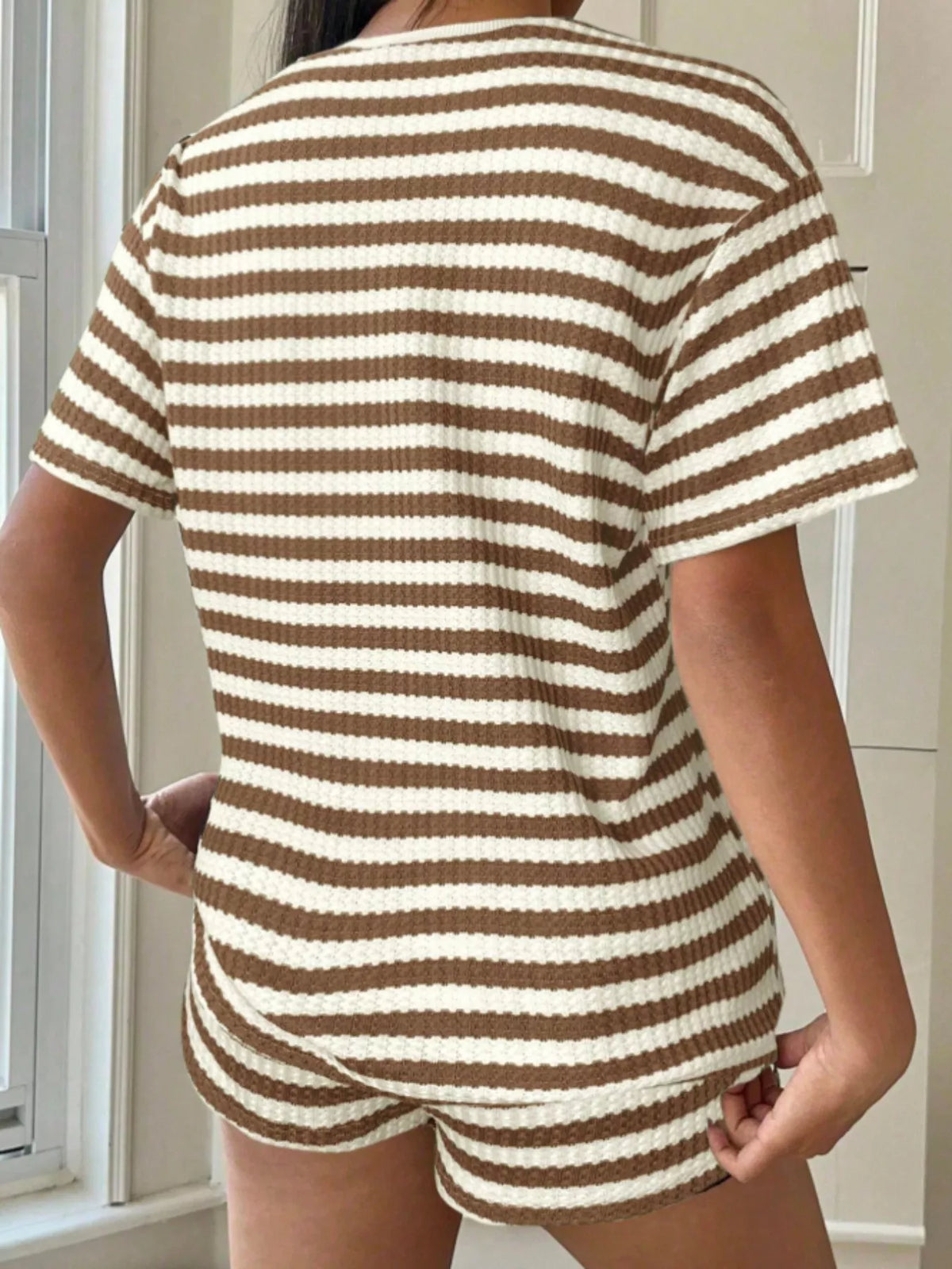 Striped Round Neck Top Shorts Set (5)