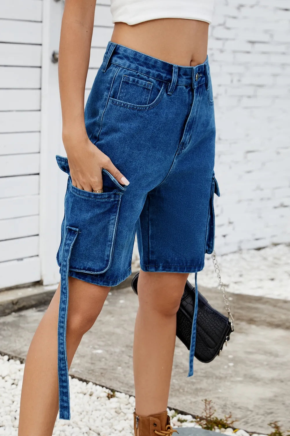 Washed Cargo Denim Shorts (9)