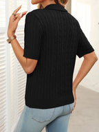 Cable Knit Johnny Collar Half Sleeve Sweater (30)