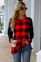 Plaid Round Neck Long Sleeve T-shirt (3)