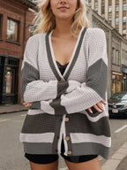 Contrast Button Up Long Sleeve Cardigan (8)