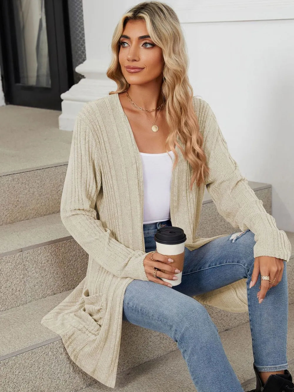 Pocketed Open Front Long Sleeve Cardigan (17)