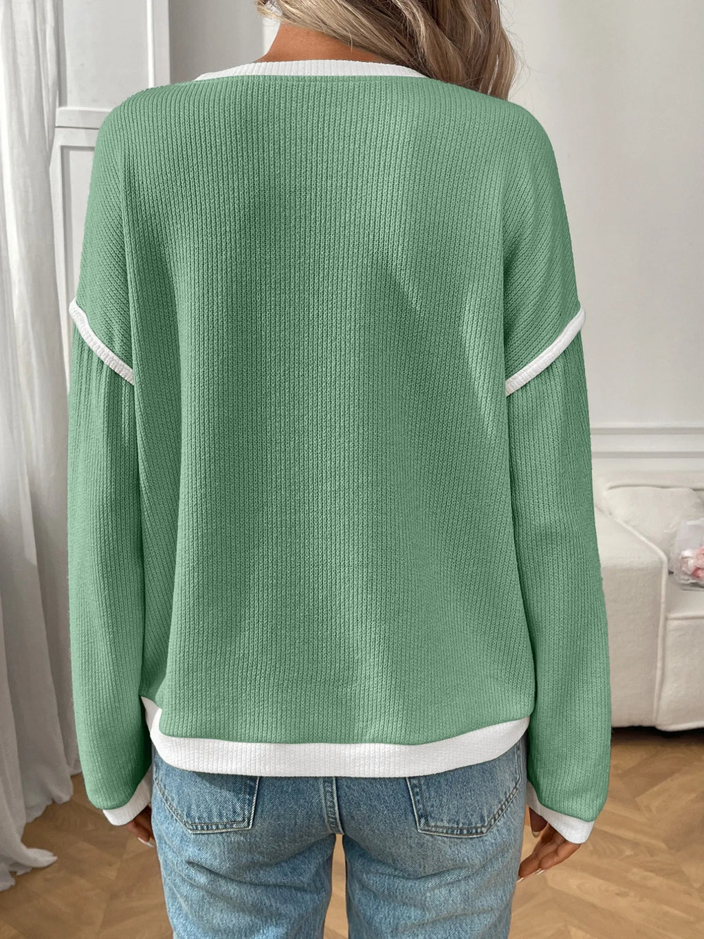 Ribbed Contrast Trim Long Sleeve Top (25)