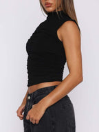 Ruched Mock Neck Sleeveless Tank Top (17)
