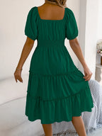 Square Neck Short Puff Sleeve Dress (8)
