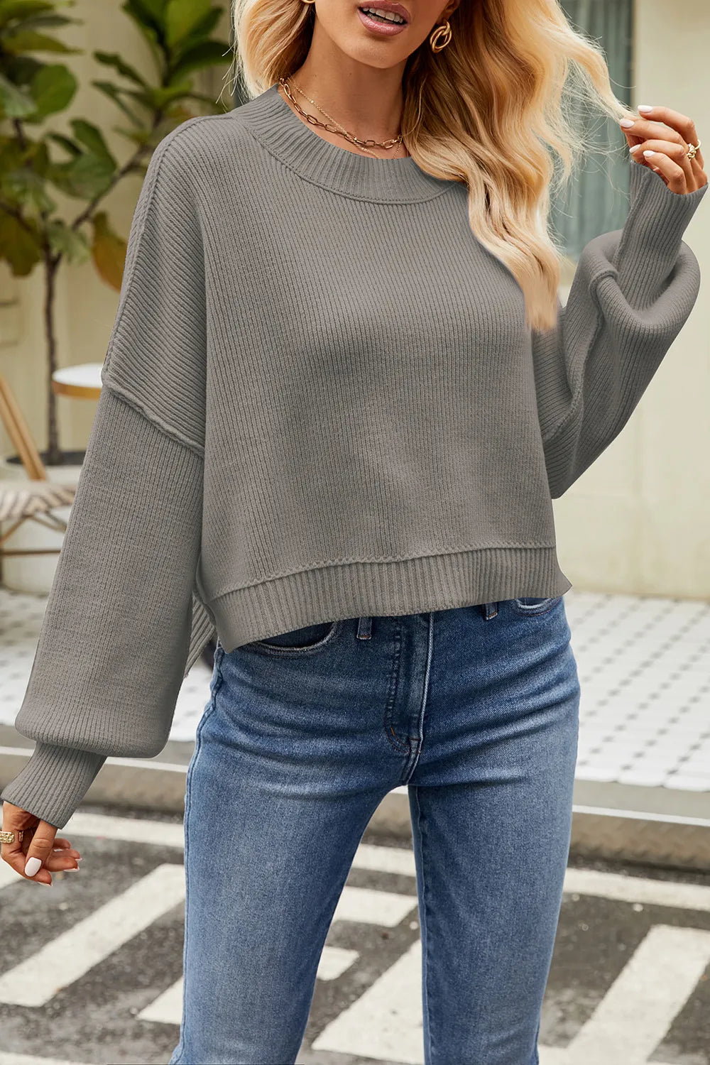 Round Neck Dropped Shoulder Sweater (21)