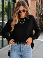 Round Neck Smocked Lantern Sleeve T-shirt (2)