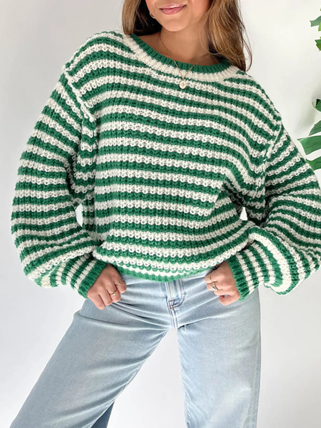 Oversized Striped Drop Shoulder Sweater (8)