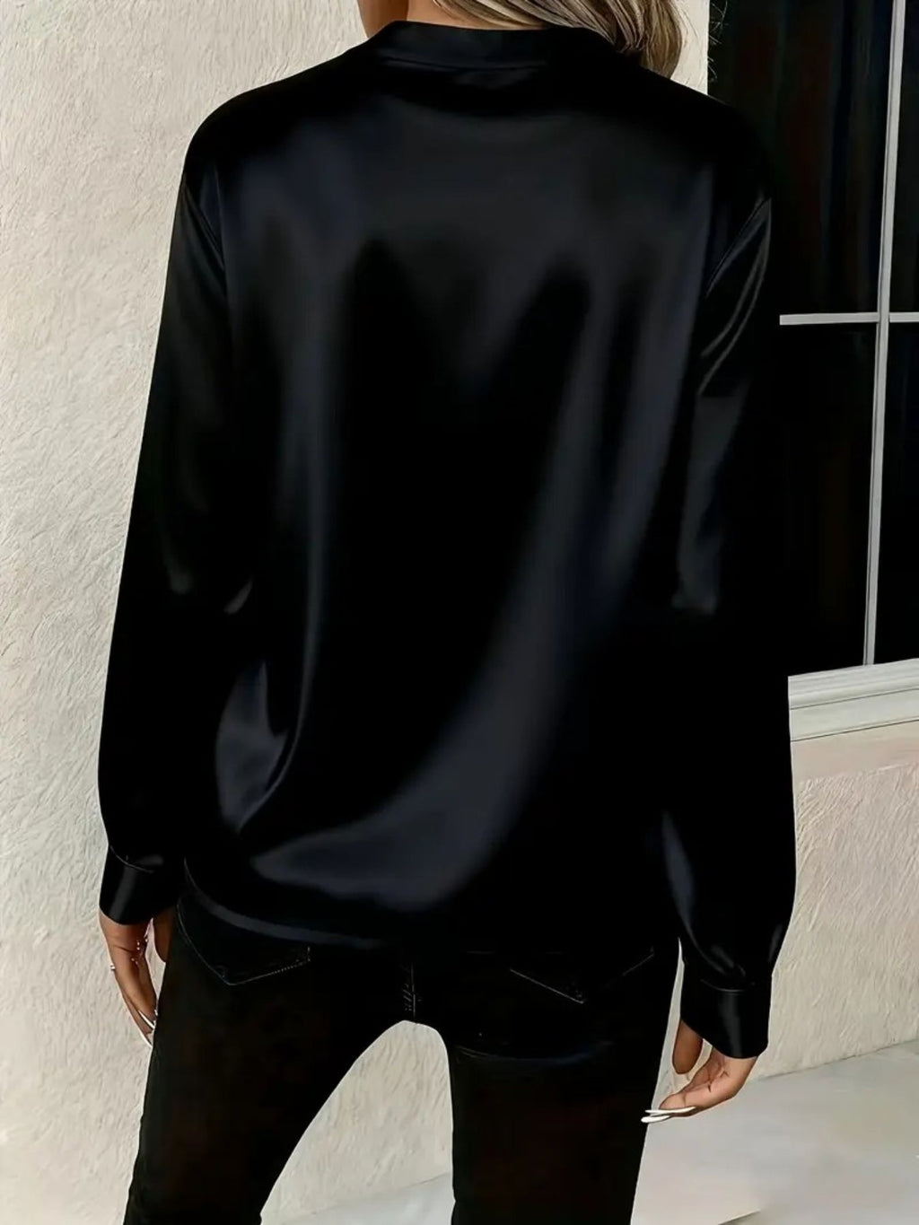 Satin Notched Long Sleeve Blouse (11)