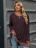 Striped Round Neck Long Sleeve T-shirt (15)