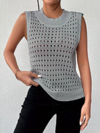 Hollow Out Round Neck Knit Tank (21)
