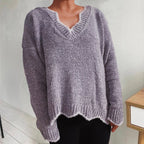 V-neck Drop Shoulder Long Sleeve Sweater (8)