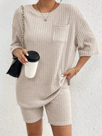 Ribbed Round Neck Top Shorts Set (13)