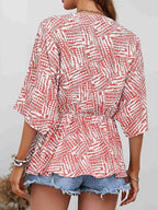 Printed V-neck Dolman Sleeve Blouse (8)