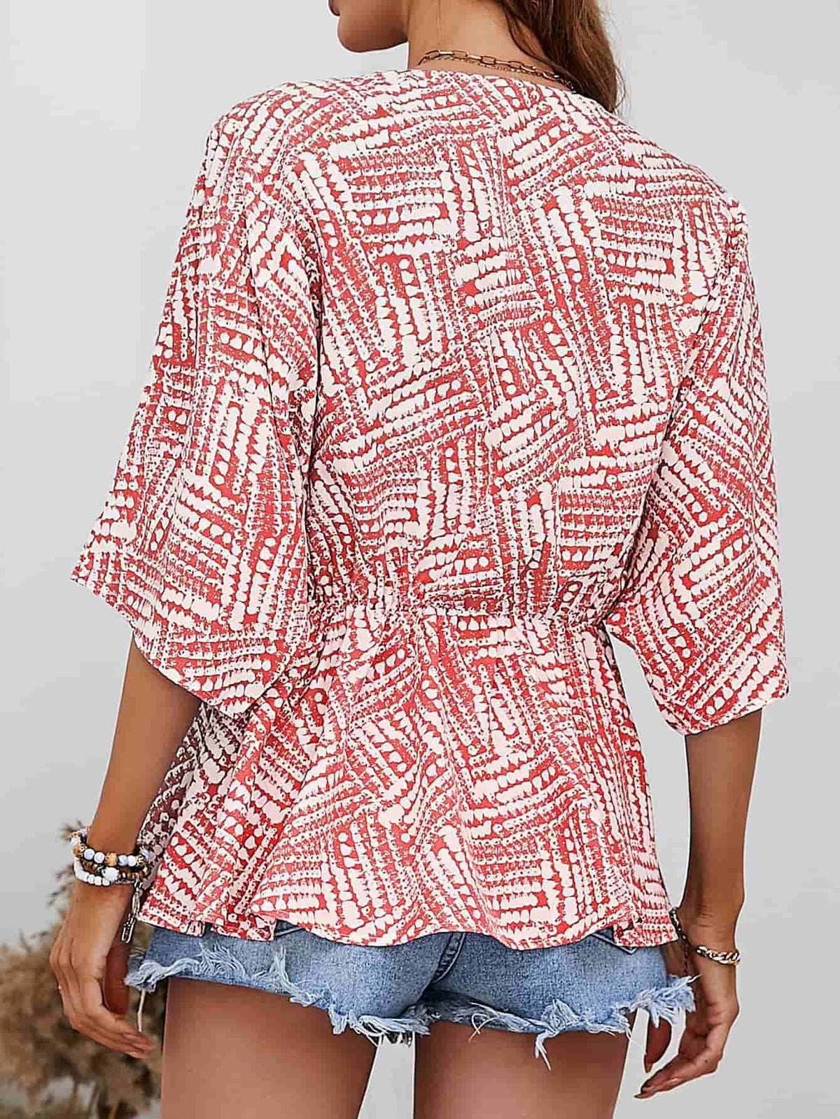 Printed V-neck Dolman Sleeve Blouse (8)