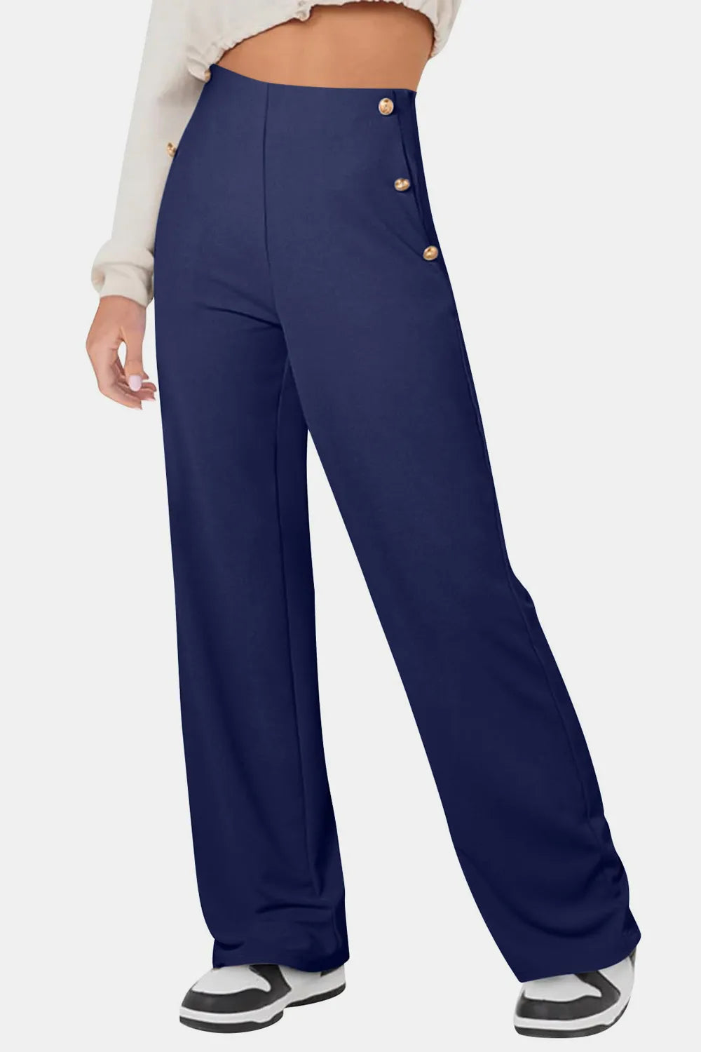 Decorative Button High Rise Pants (13)