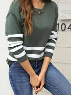 Striped Trim Crew Neck Sweater (10)