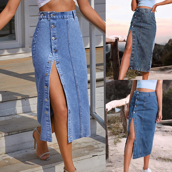 Button Denim High Waist Skirt photo 1