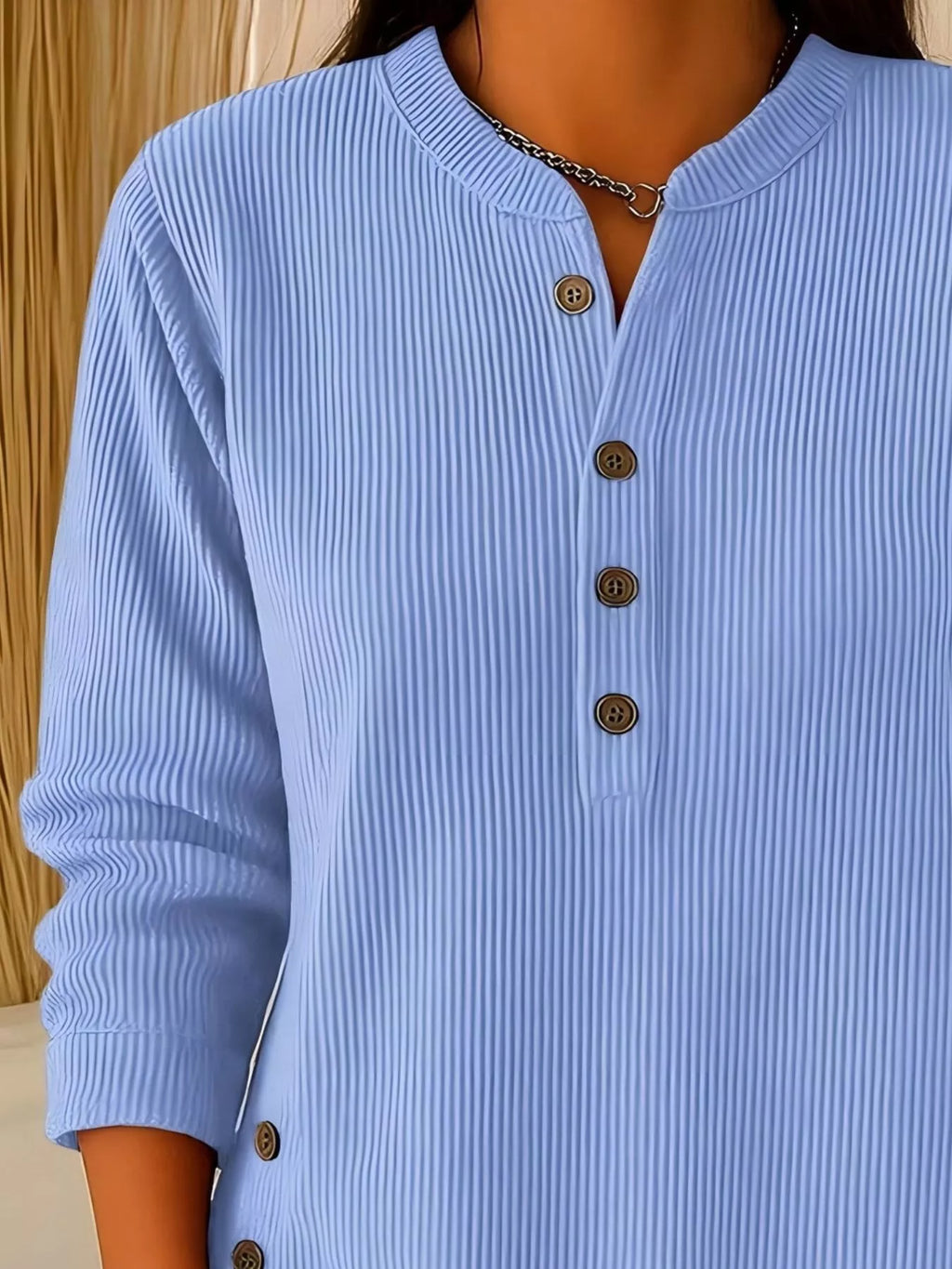 Full Size Ribbed Half Button Henley Top Plus (10)