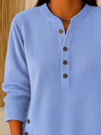 Full Size Ribbed Half Button Henley Top Plus (10)