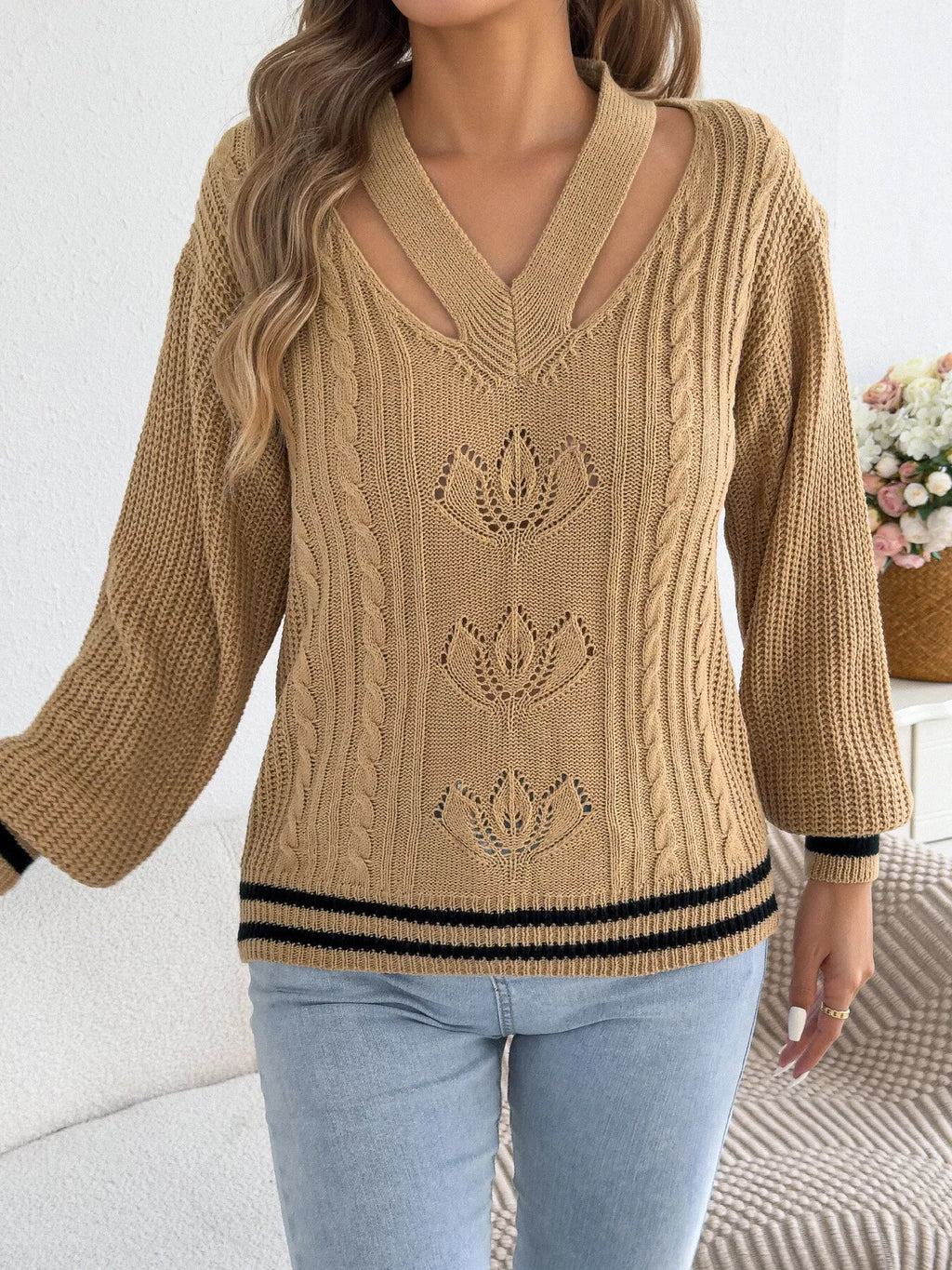 Cutout Cable Knit Sweater (9)