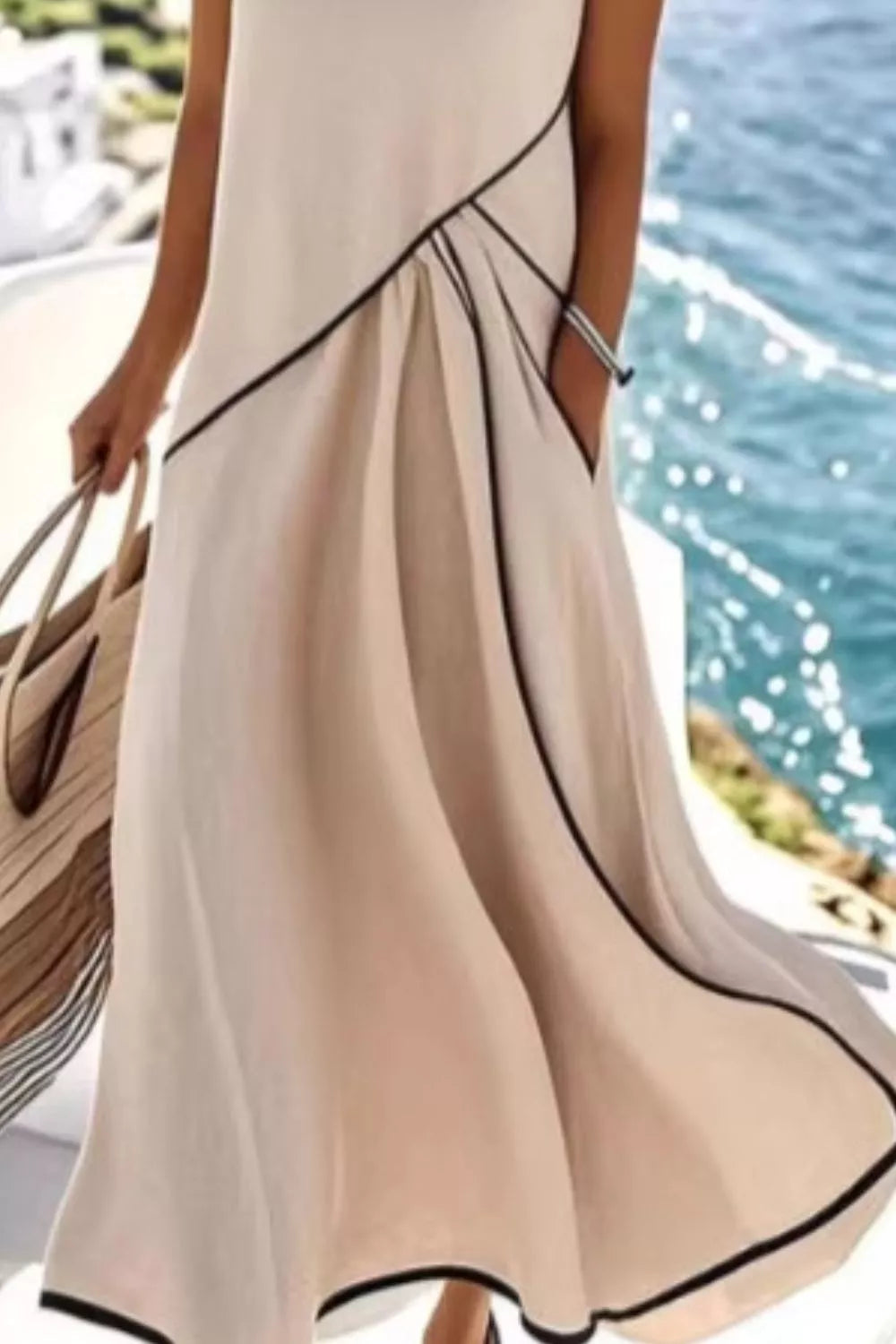 Sleeveless Casual Maxi Dress Contrast Trim (2)