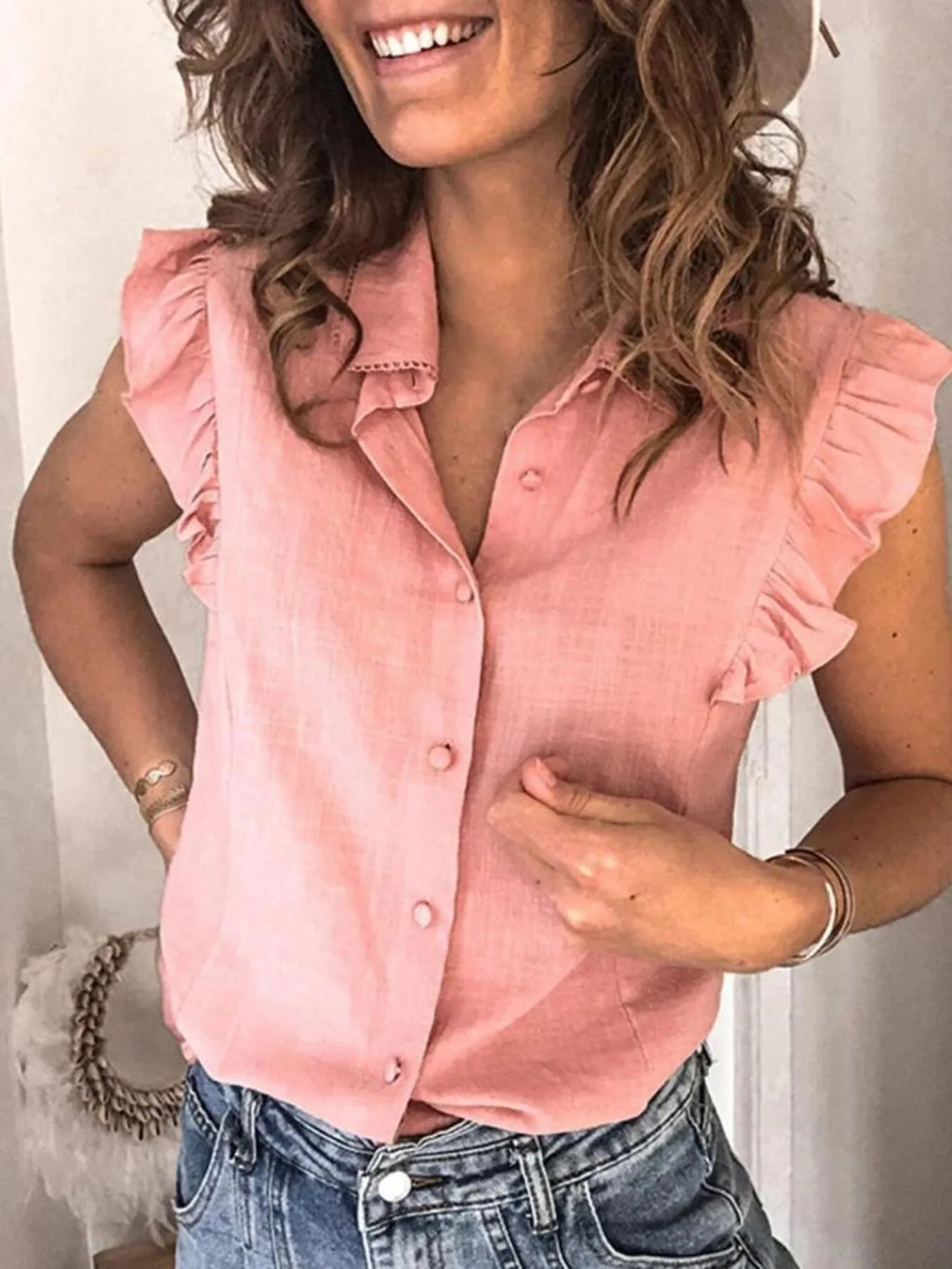 Ruffle Sleeve Button-up Shirt (4)