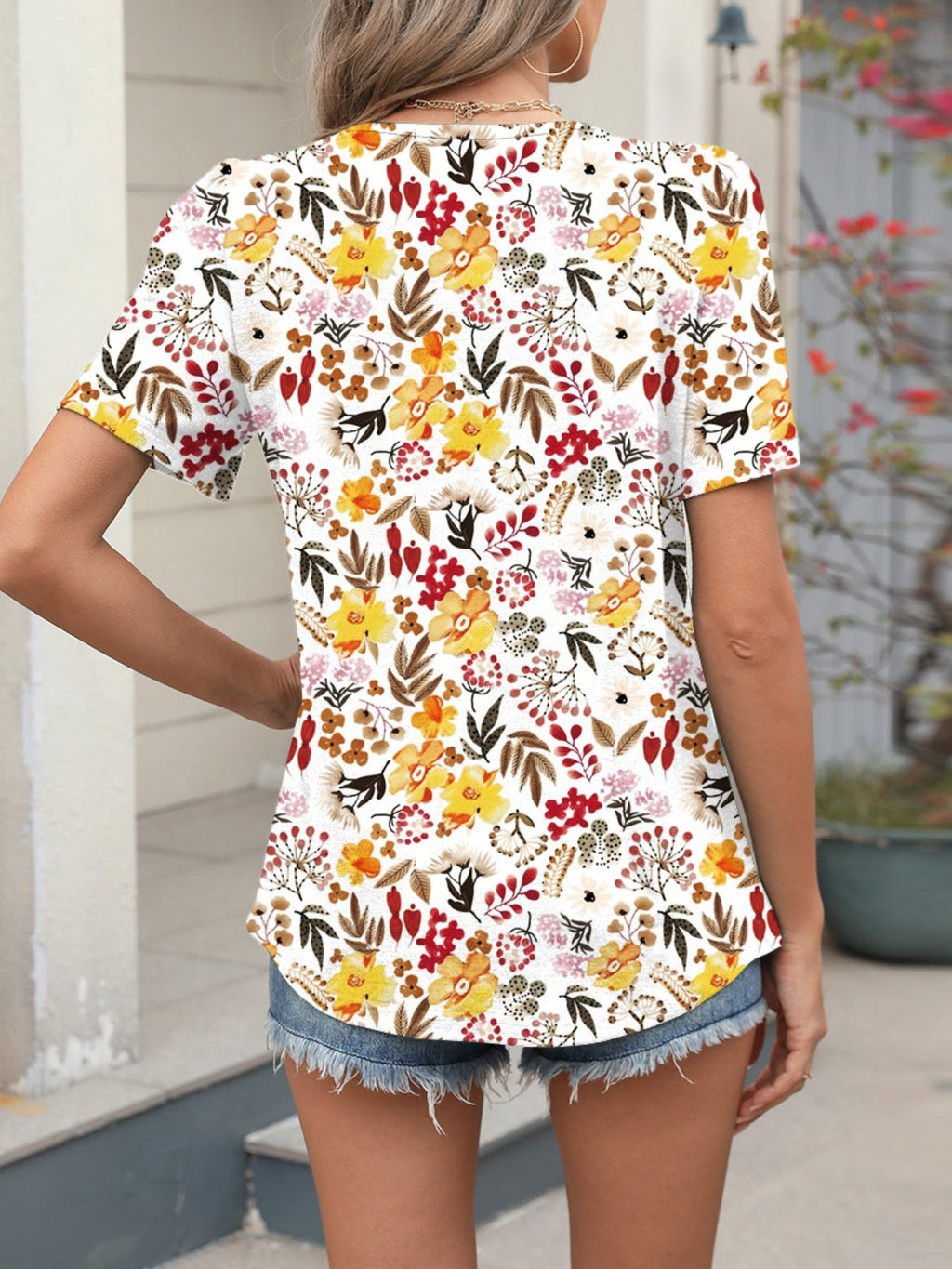 Floral Print Short Sleeve Blouse (8)