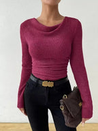 Cowl Neck Ribbed Long Sleeve Sweater (20)