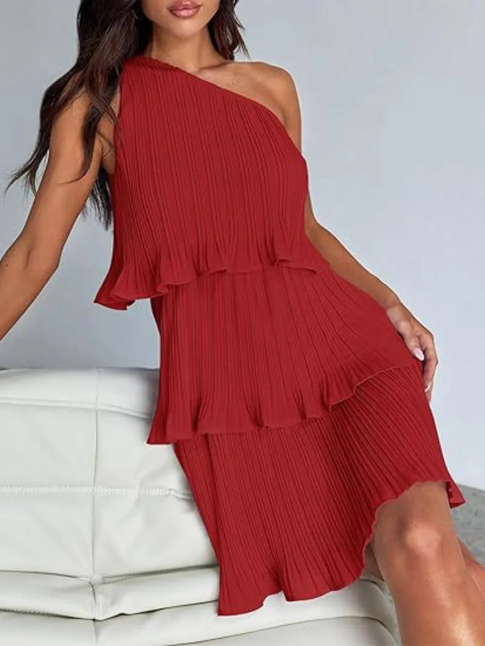 Layered Single Shoulder Mini Dress (22)