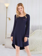 Round Neck Night Dress Pocket