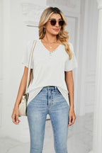 Decorative Button V-neck T-shirt (20)