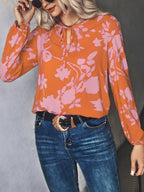 Printed Tie Neck Long Sleeve Blouse (5)