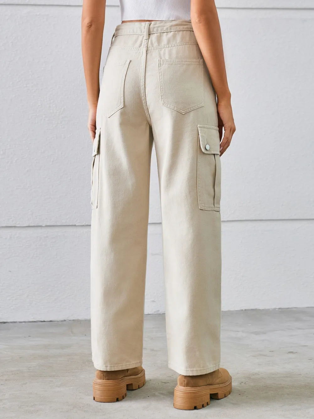 Drawstring Mid-rise Waist Straight Cargo Jeans (12)