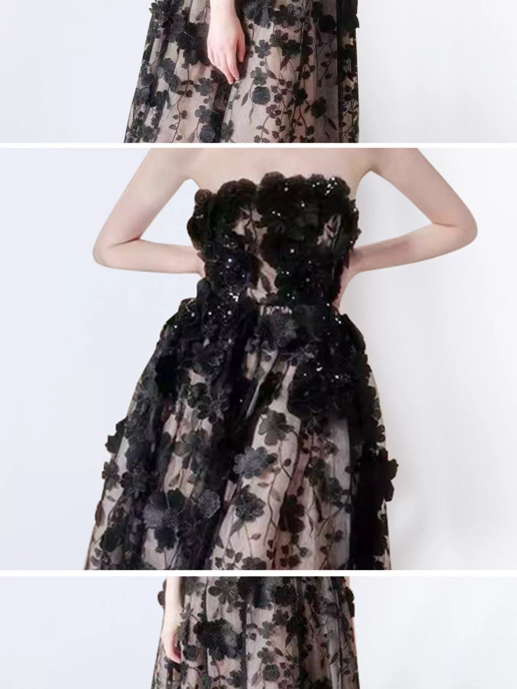 Strapless Floral Applique Midi Dress (2)