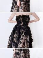 Strapless Floral Applique Midi Dress (2)