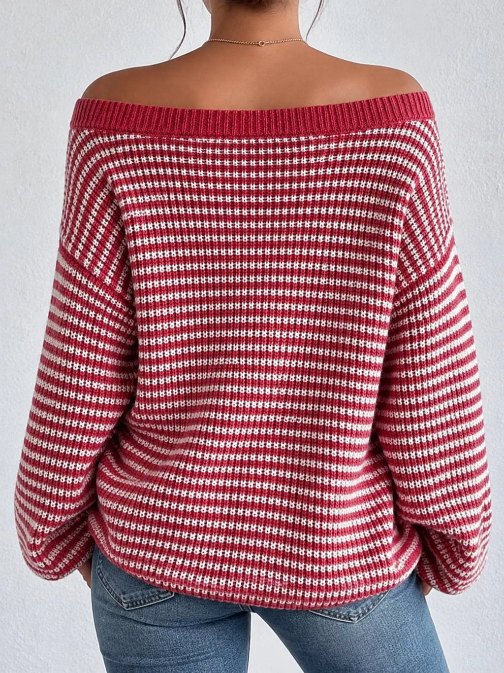 Striped Knit Boat Neck Sweater (2)