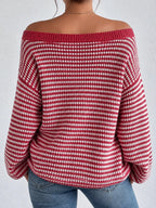 Striped Knit Boat Neck Sweater (2)