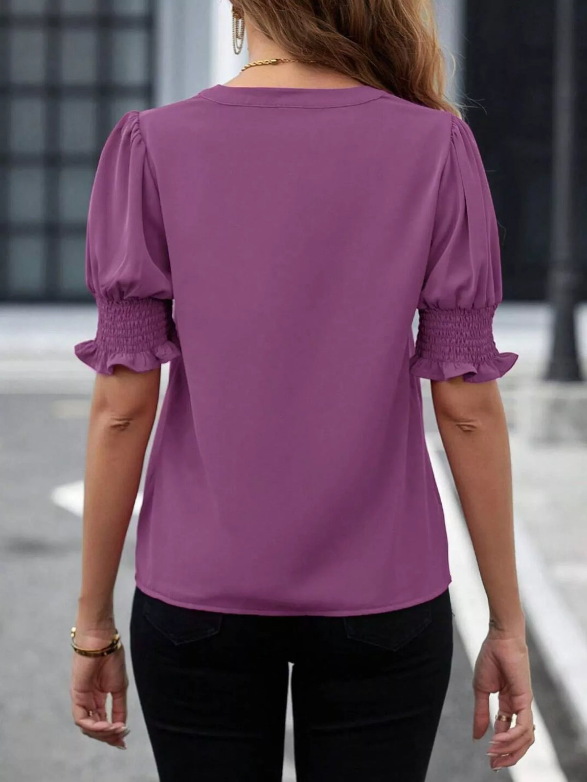 Notched Half Sleeve Blouse (9)