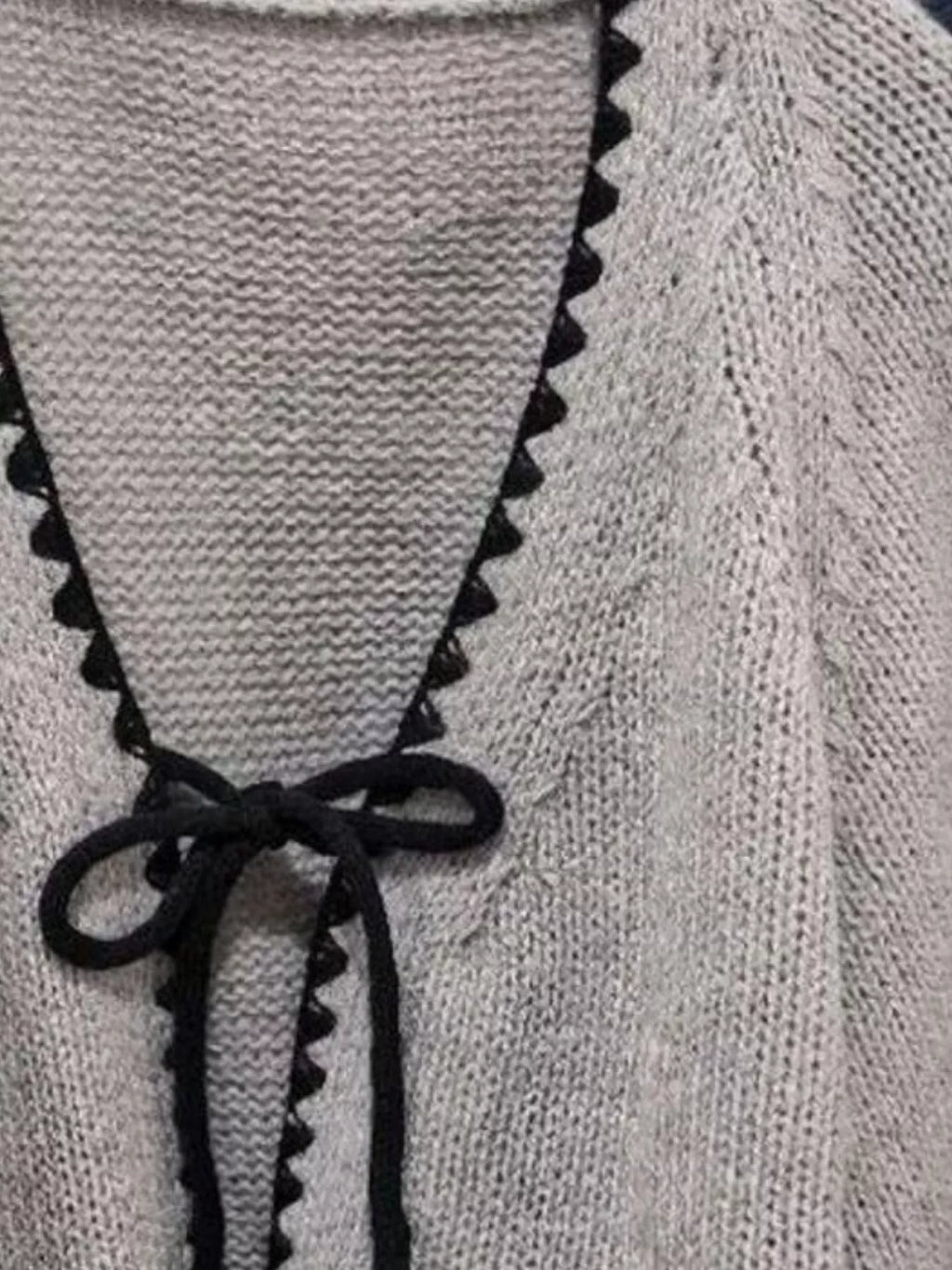 Full Size Chic Tie-front Contrast-trim Cardigan Plus (4)