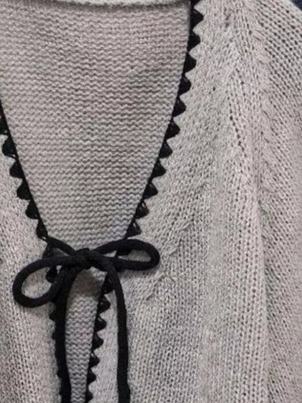 Full Size Chic Tie-front Contrast-trim Cardigan Plus (4)