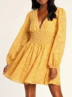 Smocked V-neck Balloon Sleeve Dress (10)
