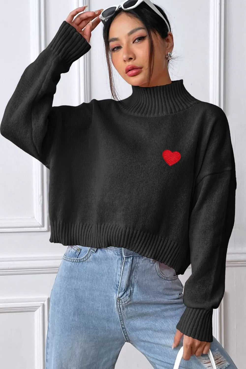 Heart Turtleneck Long Sleeve Sweater (11)