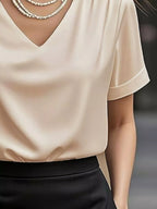 V-neck Short Sleeve Satin Blouse (3)