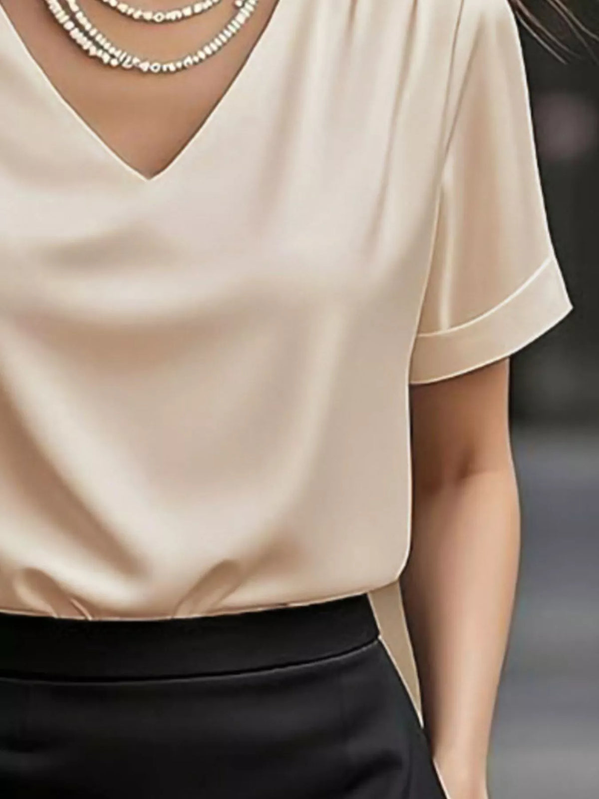 V-neck Short Sleeve Satin Blouse (3)