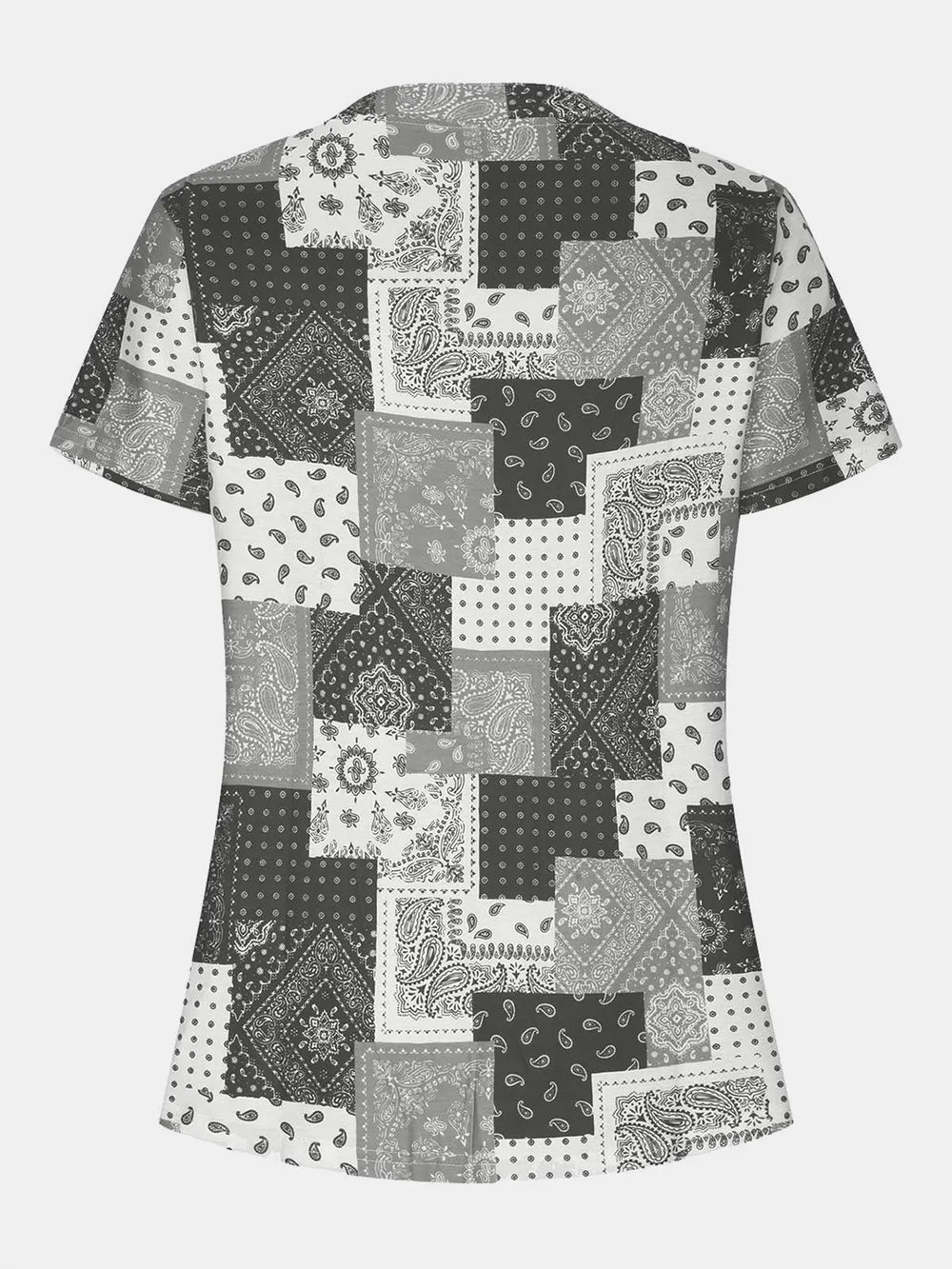 Printed Notched Short Sleeve Blouse (4)